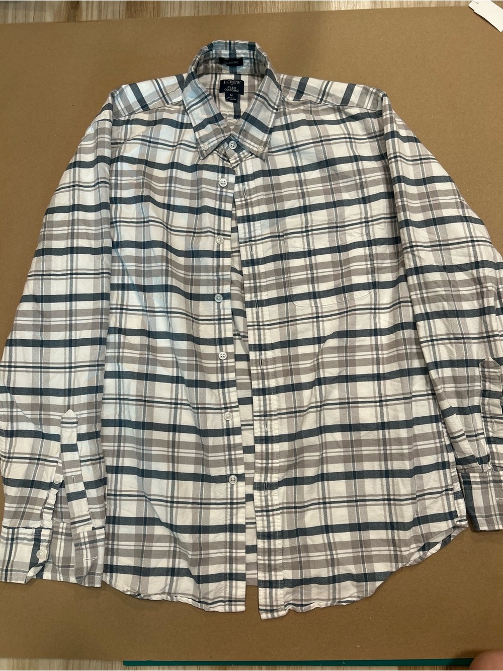 J. Crew Men's White, Blue & Gray Plaid Button-Up Shirt